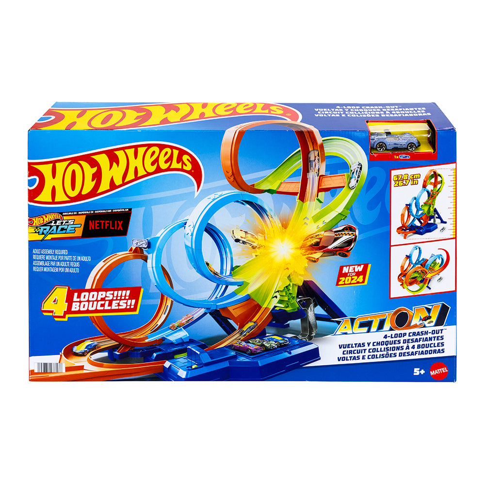 HOT WHEELS ACTION - PISTE DE COURSE CIRCUIT COLLISIONS À 4 BOUCLES