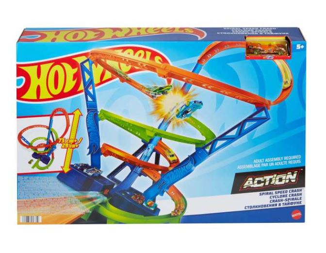 HOT WHEELS - SPIRAL SPEED CRASH RACE TRACK WITH MOTORIZED BOOSTER