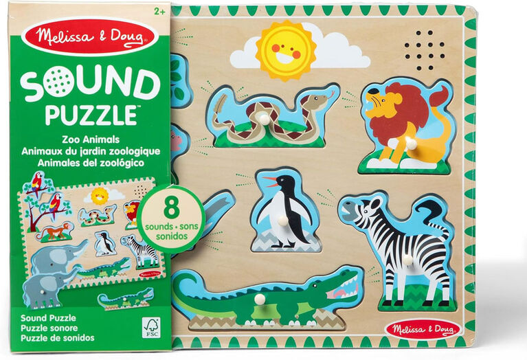 MELISSA AND DOUG - CASSE-TÊTE 8 PIÈCES ANIMAUX DU ZOO EN BOIS SONORE