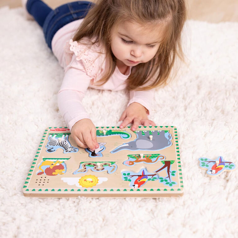 MELISSA AND DOUG - CASSE-TÊTE 8 PIÈCES ANIMAUX DU ZOO EN BOIS SONORE