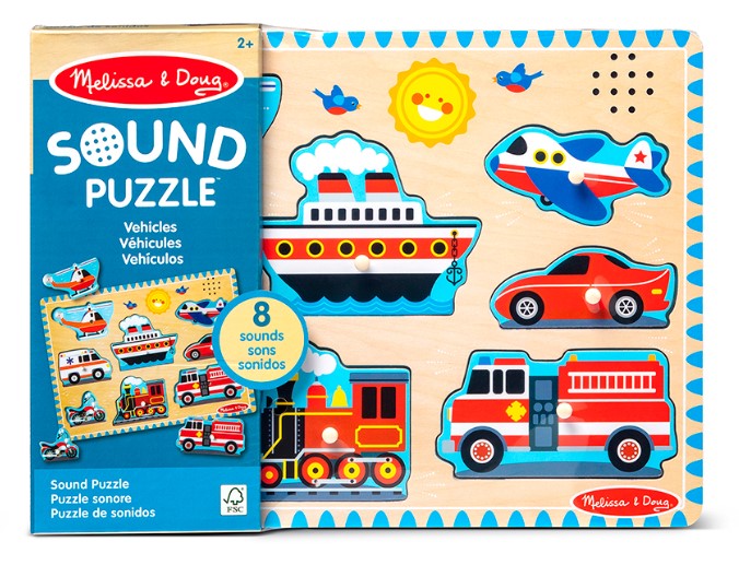 MELISSA AND DOUG CASSE-TÊTE 8 PIÈCES VÉHICULES EN BOIS AVEC SONORE