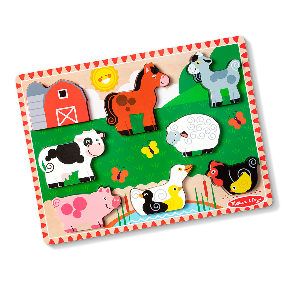 MELISSA AND DOUG - CASSE-TÊTE À GROSSES PIÈCES 8 PIÈCES EN BOIS - ANIMAUX DE LA FERME