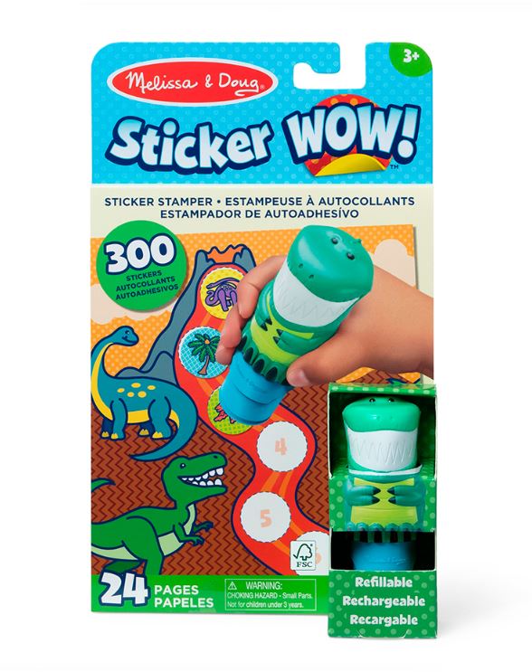 MELISSA AND DOUG - STICKER WOW! - BLOC D'ACTIVITÉS ET ESTAMPEUSE À AUTOCOLLANTS - DINOSAURE