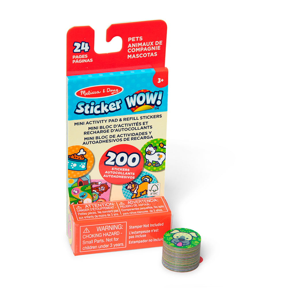 MELISSA AND DOUG - STICKER WOW! - MINI BLOC D'ACTIVITÉS ET RECHARGE D'AUTOCOLLANTS - ANIMAUX DE COMPAGNIE
