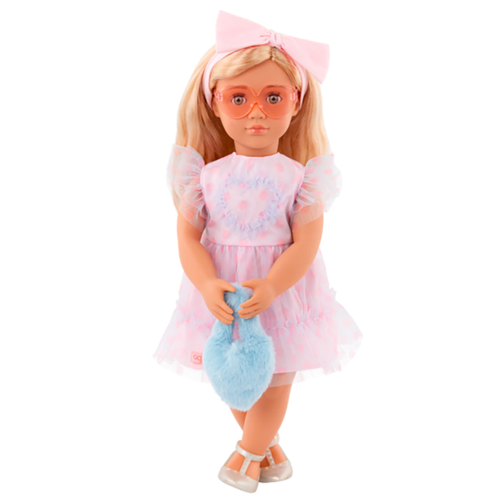 ENSEMBLE VÊTEMENTS OG DE LUXE - "ALL HEART" - ROBE À CŒUR AVEC ACCESSOIRES POUR POUPÉE DE 46 CM