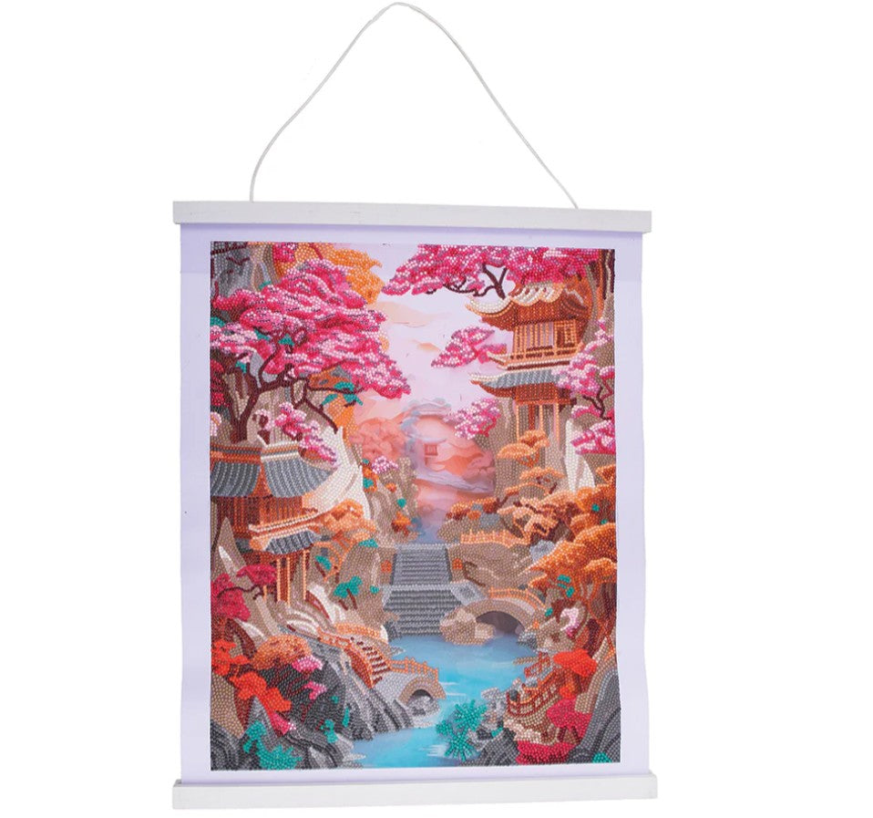 CRYSTAL ART - PAYSAGE JAPONAIS CERISIERS EN FLEURS 35CM X 45CM - DIAMOND DOTZ (KIT DE PARCHEMIN)