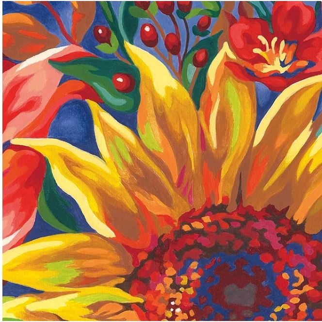 PEINTURE À NUMÉROS 14 X 11 - FLEURS TOURNESOL AVEC FOND BLEU