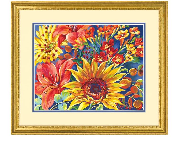 PEINTURE À NUMÉROS 14 X 11 - FLEURS TOURNESOL AVEC FOND BLEU