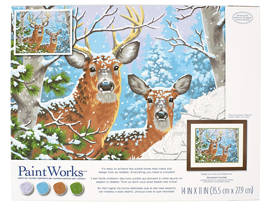 PEINTURE À NUMÉROS 14 X 11 - L'HIVER DES CERFS DE VIRGINIE (MOYENNE)