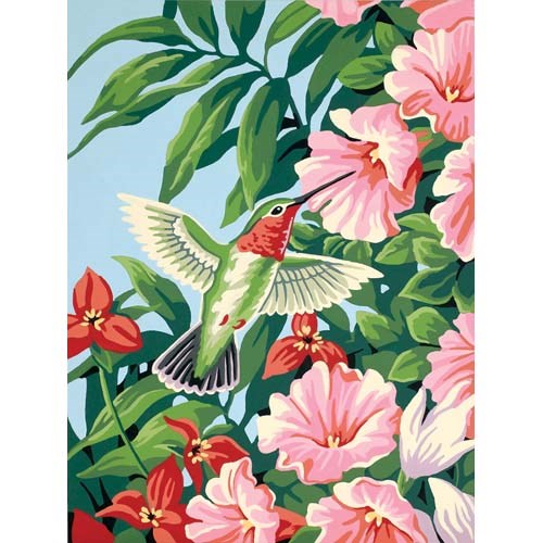 PEINTURE À NUMÉROS COLIBRI ET FUCHSIAS 9X12 (MOYENNE)