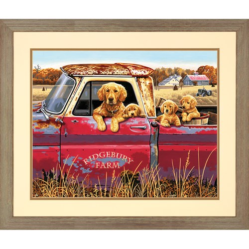 PAINT BY NUMBERS LARGE DOG FAMILY IN RED TRUCK