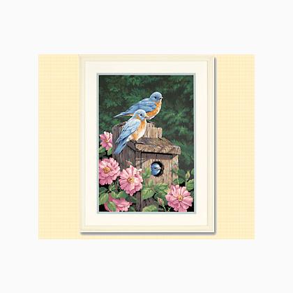 PEINTURE À NUMÉROS MERLES BLEUS DE JARDIN (GRANDE)