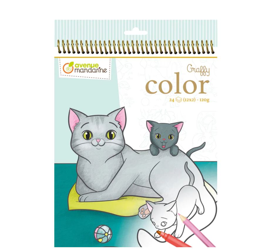 AVENUE MANDARINE - GRAFFY COLOR - CARNET DE COLORIAGE ANIMAUX FAMILIERS MAMAN ET BÉBÉ (LIVRE)