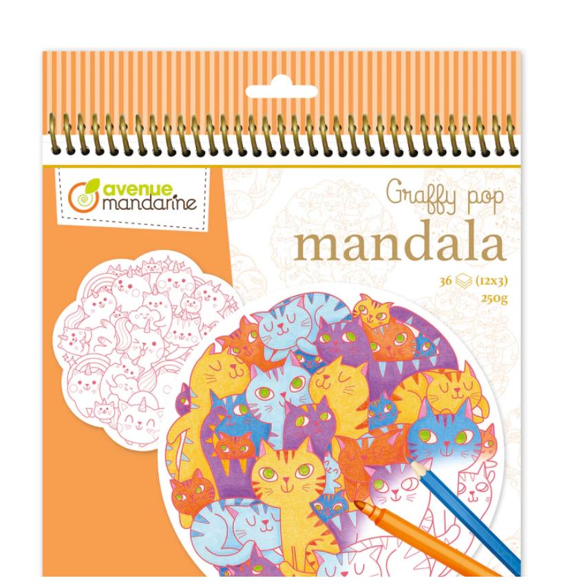 AVENUE MANDARINE - GRAFFY POP MANDALA - PÊLE MÊLE CHATS (LIVRE)