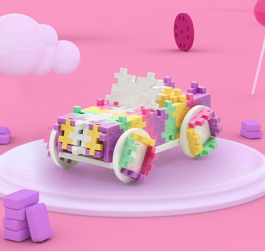 BLOCS PLUS-PLUS EN TUBE - VOITURE ROSE BONBON