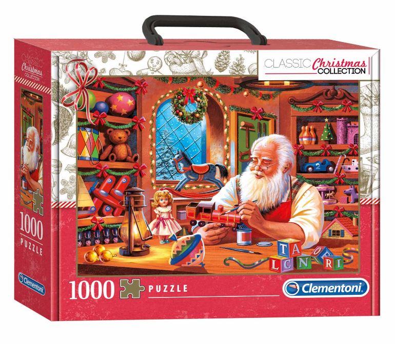 CLEMENTONI CASSE-TÊTE 1000 PIÈCES - ATELIER DU PÈRE NOËL MALLETTE DE TRANSPORT #80971