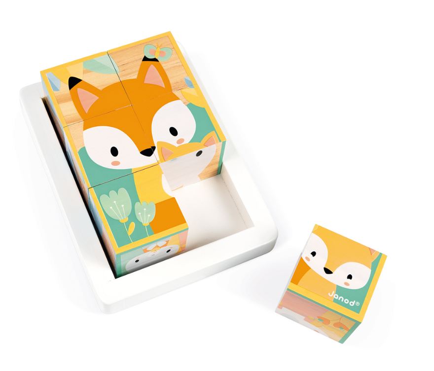 JANOD CASSE-TÊTE EN BOIS - BARQUETTE ANIMAUX 6 CUBES #J05158