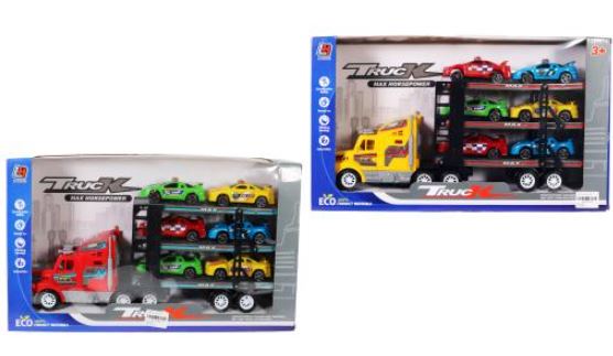TRUCK TRAILER WITH 6 POLICE VEHICLES ASST