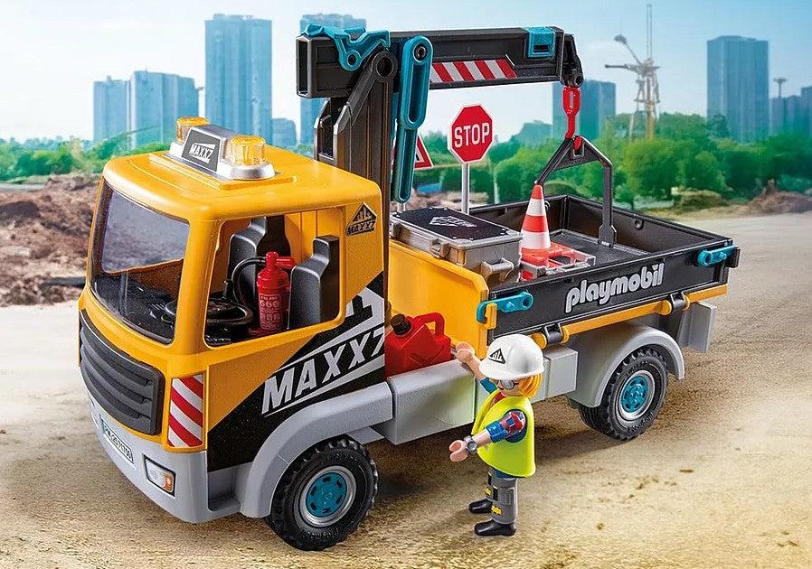 PLAYMOBIL ACTION HEROES - CAMION DE CHANTIER AVEC GRUE, OUVRIER ET ACCESSOIRES #71750