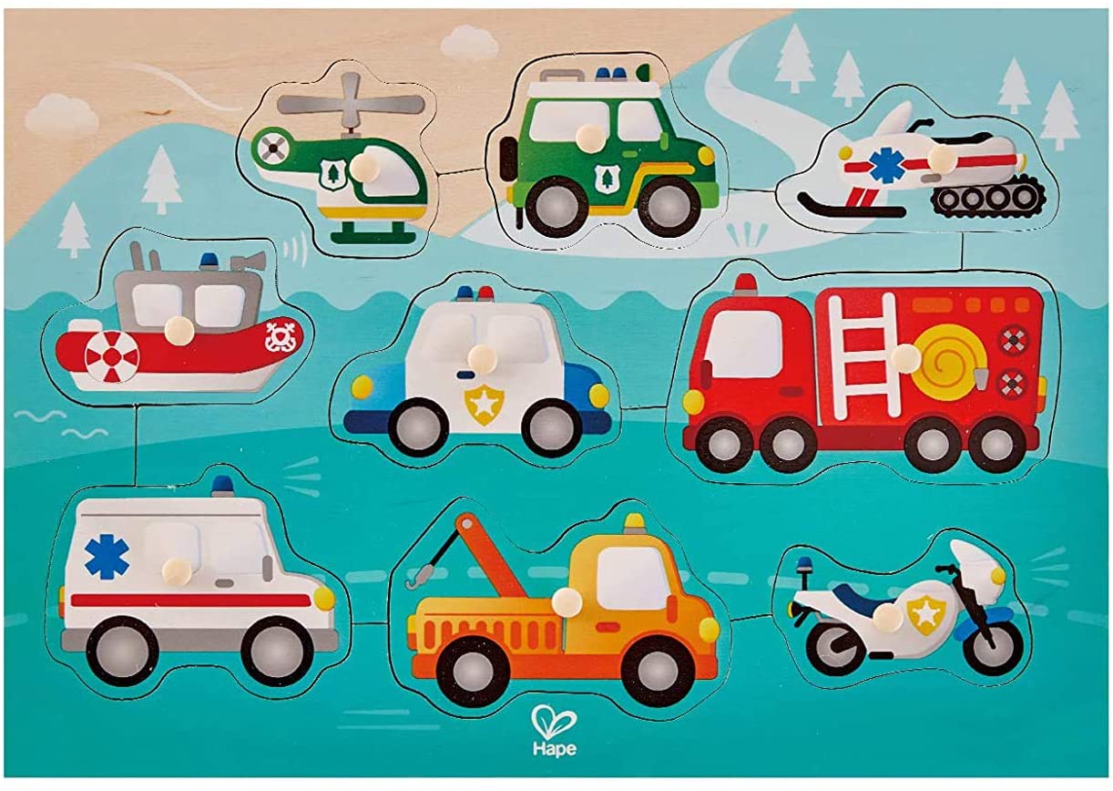 WOODEN PUZZLE 9 PIECES - EMERGENCY VEHICLES