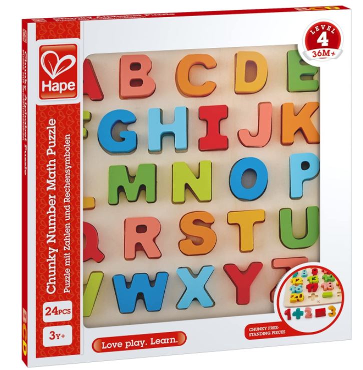 HAPE - CASSE-TÊTE EN BOIS ALPHABET 24 PIÈCES -LETTRES MAJUSCULES