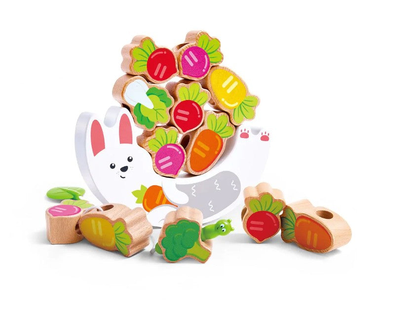 WOODEN RABBIT STACKING AND THREADING GAME