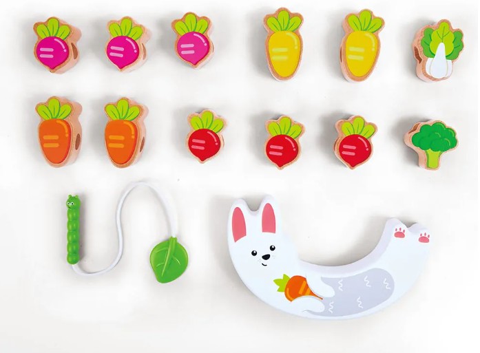 WOODEN RABBIT STACKING AND THREADING GAME