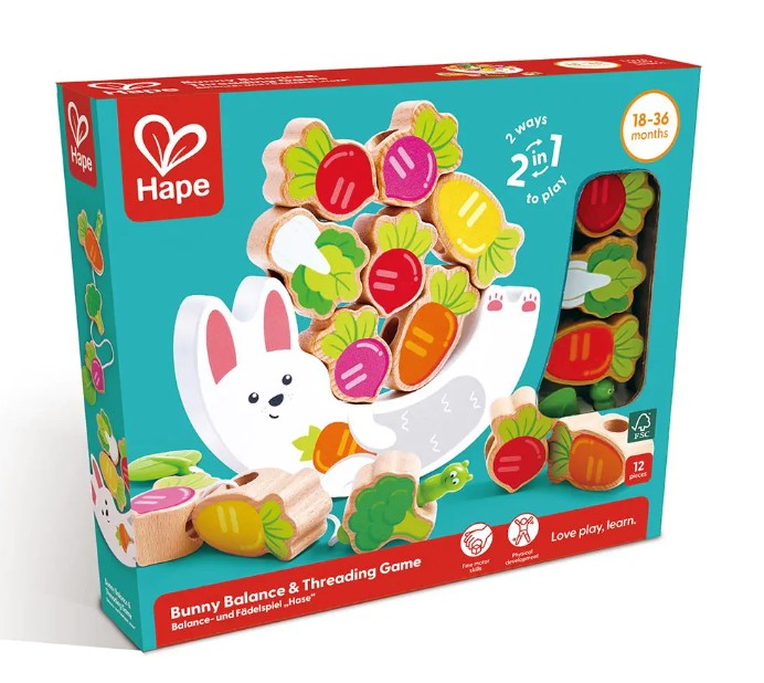 WOODEN RABBIT STACKING AND THREADING GAME