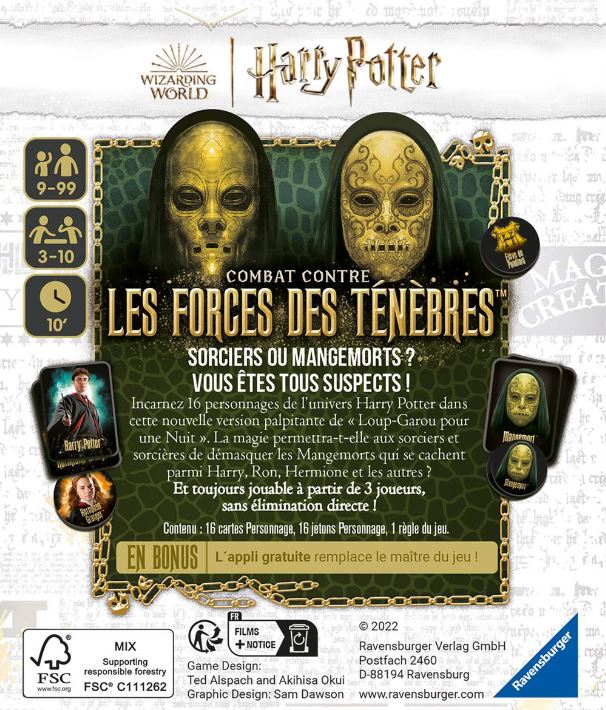 JEU RAVENSBURGER - HARRY POTTER COMBAT CONTRE LES FORCES DES TÉNÈBRES (BASÉ SUR LE JEU LOUP GAROU)