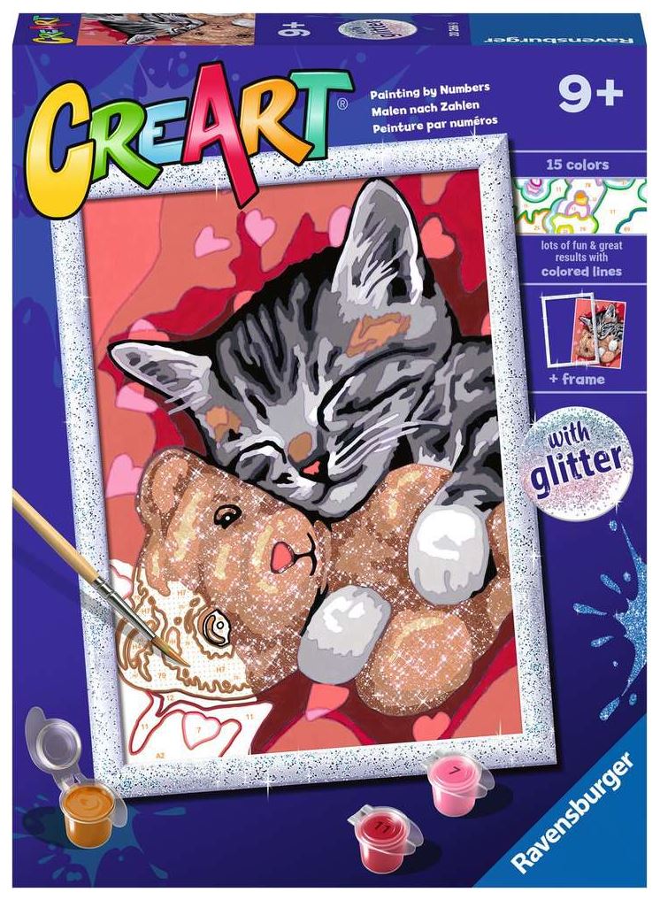 RAVENSBURGER CREART PAINT BY NUMBERS - PEACEFUL KITTEN WITH GLITTER - 7" X 10" SMALL