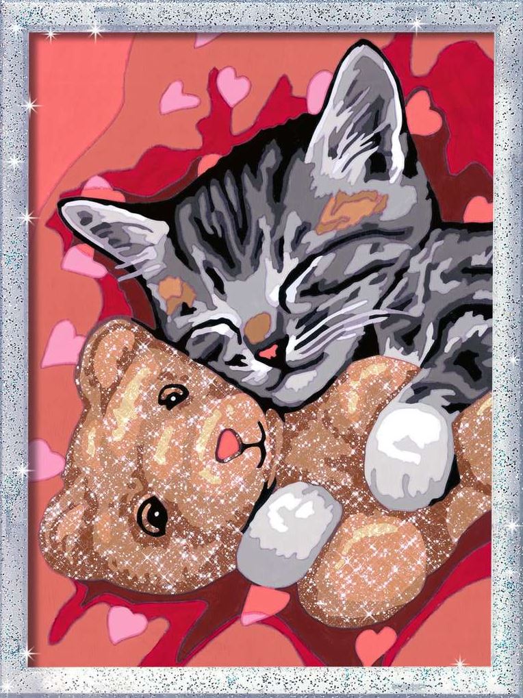RAVENSBURGER CREART PAINT BY NUMBERS - PEACEFUL KITTEN WITH GLITTER - 7" X 10" SMALL