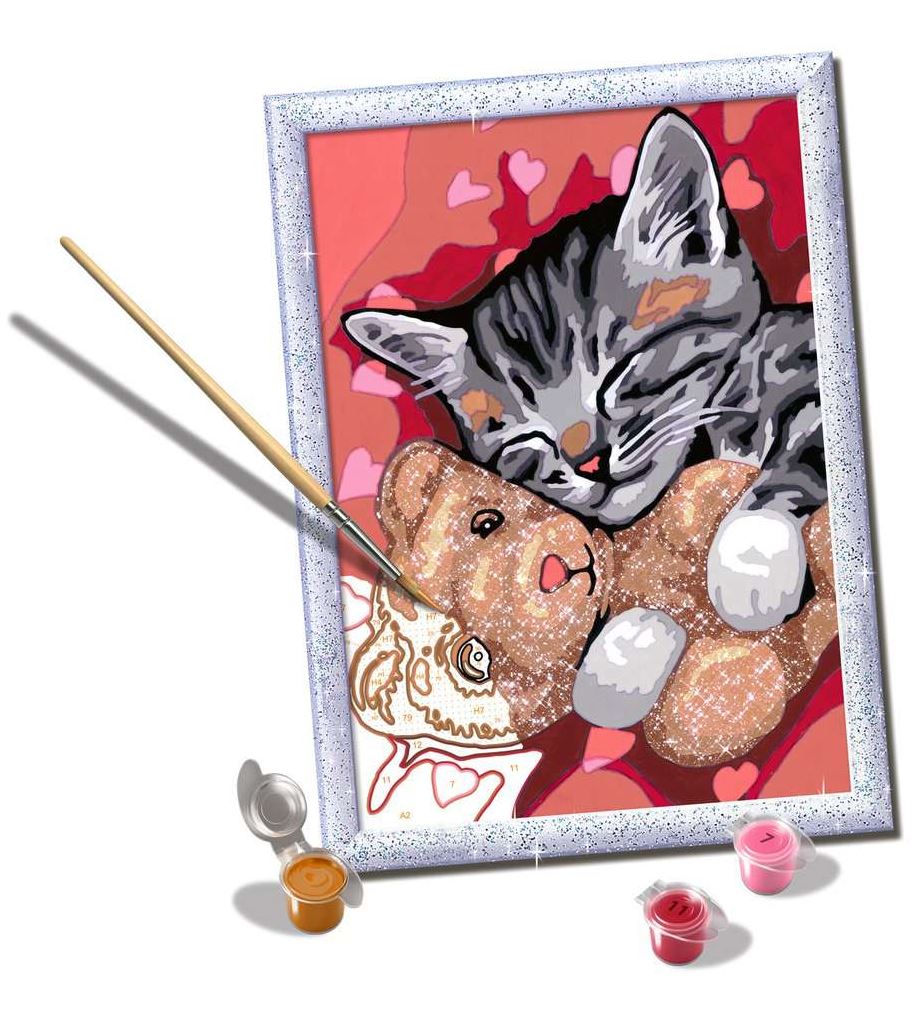 RAVENSBURGER CREART PAINT BY NUMBERS - PEACEFUL KITTEN WITH GLITTER - 7" X 10" SMALL
