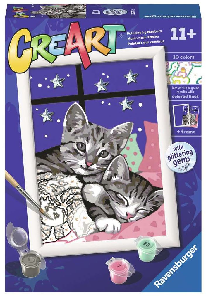 PEINTURE À NUMÉROS CREART RAVENSBURGER - CHATONS ENDORMIS AVEC GEMMES - 5" X 7" MINI