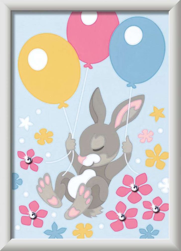 PEINTURE À NUMÉROS CREART RAVENSBURGER - LAPIN ET BALLONS AVEC GEMMES - 5" X 7" MINI