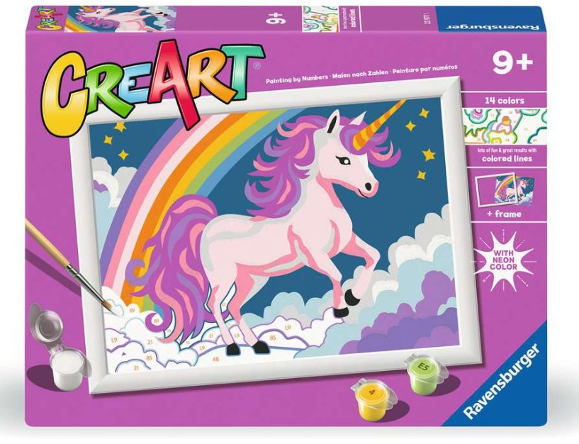 PEINTURE À NUMÉROS CREART RAVENSBURGER - LICORNE ROSE (NÉON) 18 X 24 CM
