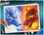 RAVENSBURGER CREART PAINT BY NUMBER - FIRE AND ICE WOLVES - 12" X 16" LARGE