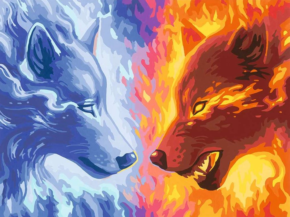 RAVENSBURGER CREART PAINT BY NUMBER - FIRE AND ICE WOLVES - 12" X 16" LARGE