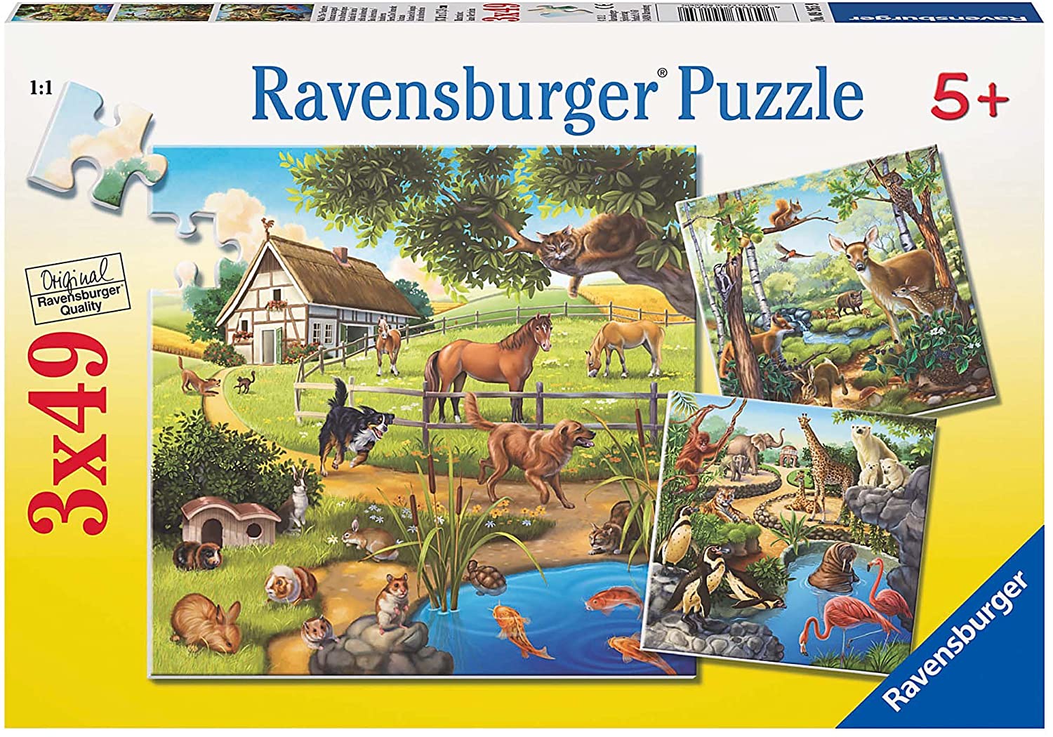 RAVENSBURGER 3 X 49 PIECE JIGSAW PUZZLE - ZOO WILD ANIMALS #09265