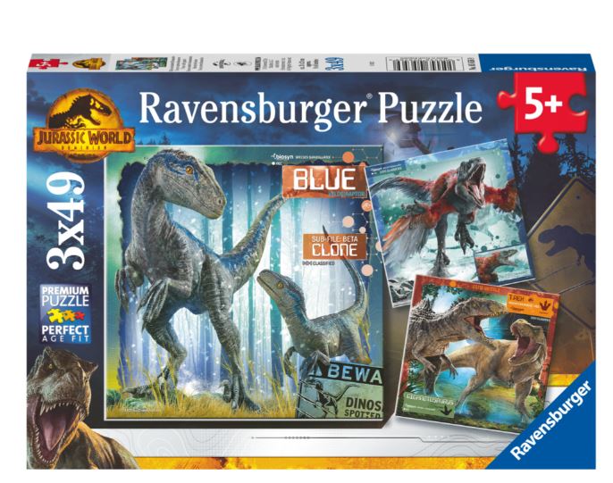 RAVENSBURGER CASSE-TÊTE 3 X 49 PIÈCES - T-REX ET AUTRES DINOSAURES MONDE JURASSIQUE #05656