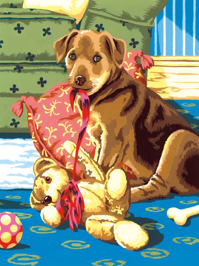 PEINTURE À NUMÉROS JUNIOR - CHIOT ET OURSON EN PELUCHE