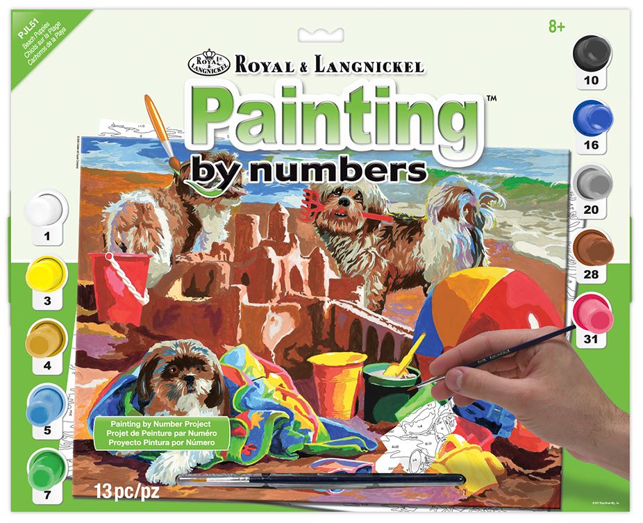 PEINTURE À NUMÉROS JUNIOR LARGE - CHIOTS À LA PLAGE