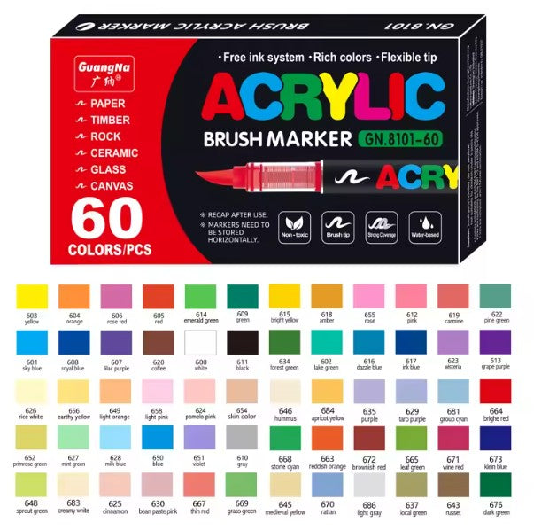 GUANGNA - SET OF 60 ACRYLIC BRUSH TIP MARKERS