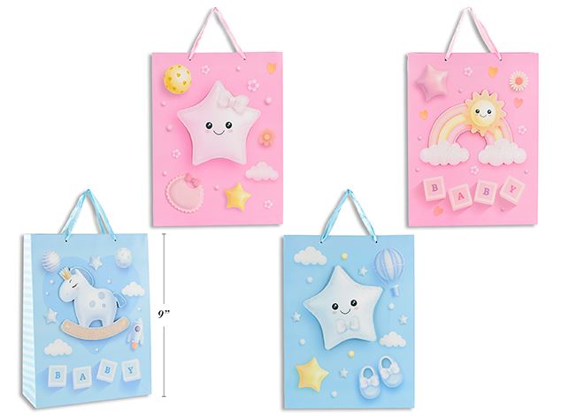 SMALL GIFT BAG - PINK OR BLUE FOR BABY ASST