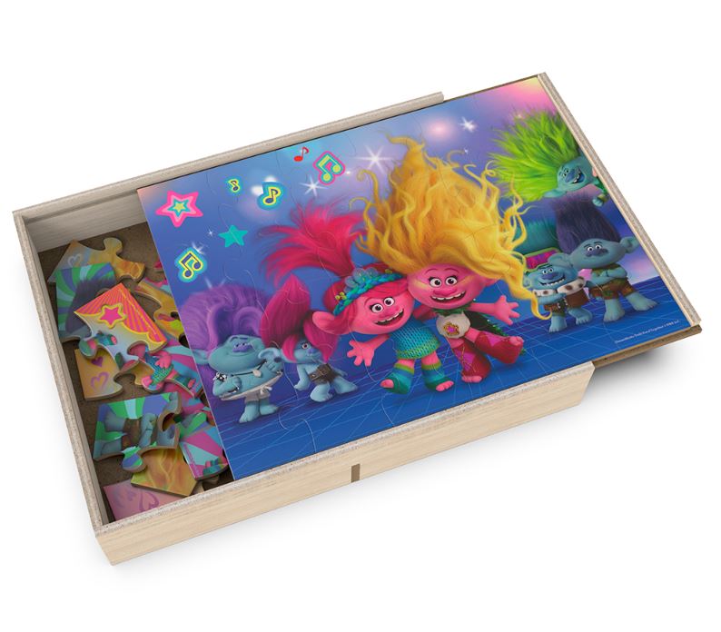 SPINMASTER 5-IN-1 WOODEN PUZZLE 8 AND 24 PIECES - TROLLS #6070458