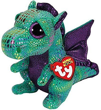 PELUCHE TY BEANIE BOOS - CINDER DRAGON VERT VENTRE MAUVE MÉDIUM 13"
