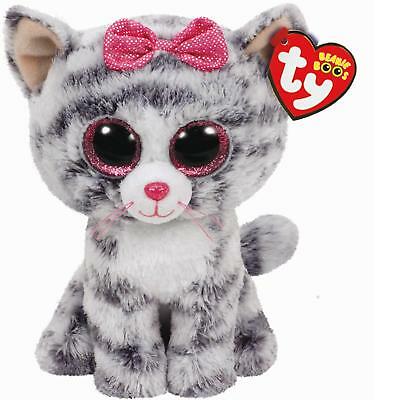 TY BEANIE BOOS PLUSH - KIKI PINK BOW GRAY CAT SMALL 6"