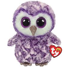 PELUCHE TY BEANIE BOOS - MOONLIGHT HIBOU MAUVE MÉDIUM 13"