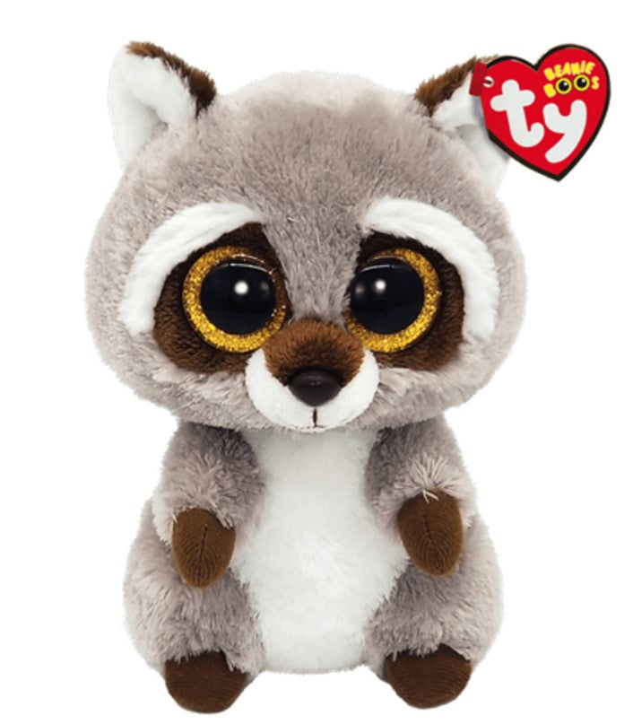 TY BEANIE BOOS PLUSH - OAKIE RACCOON GREY SMALL 6"