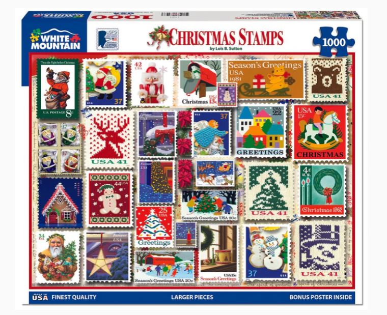 WHITE MOUNTAIN CASSE-TÊTE 1000 PIÈCES (LARGES PIÈCES) - TIMBRES DE NOËL #1262