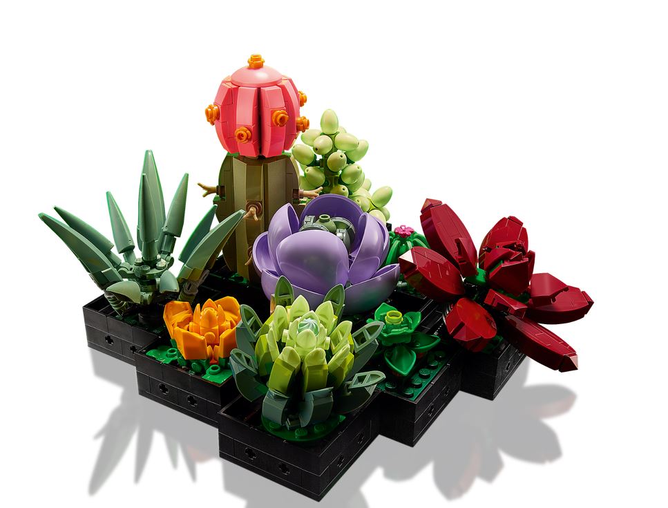 MOC LEGO® fleurs de diférents couleurs dans un pot de fleurs